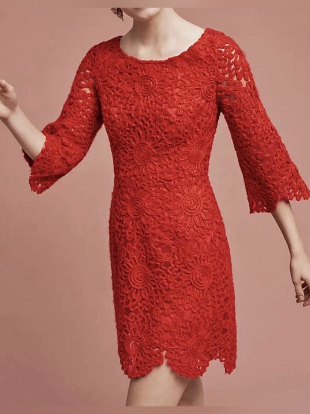 Anthropologie Plenty Lamarche Orange Floral Lace Dress 0 2 4 6 8 Bohemian Read